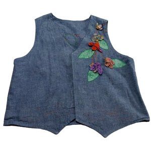 Vintage Hand Made Boho VEST Floral Hippie Artsy Boho festival Gypsy S/M Blue